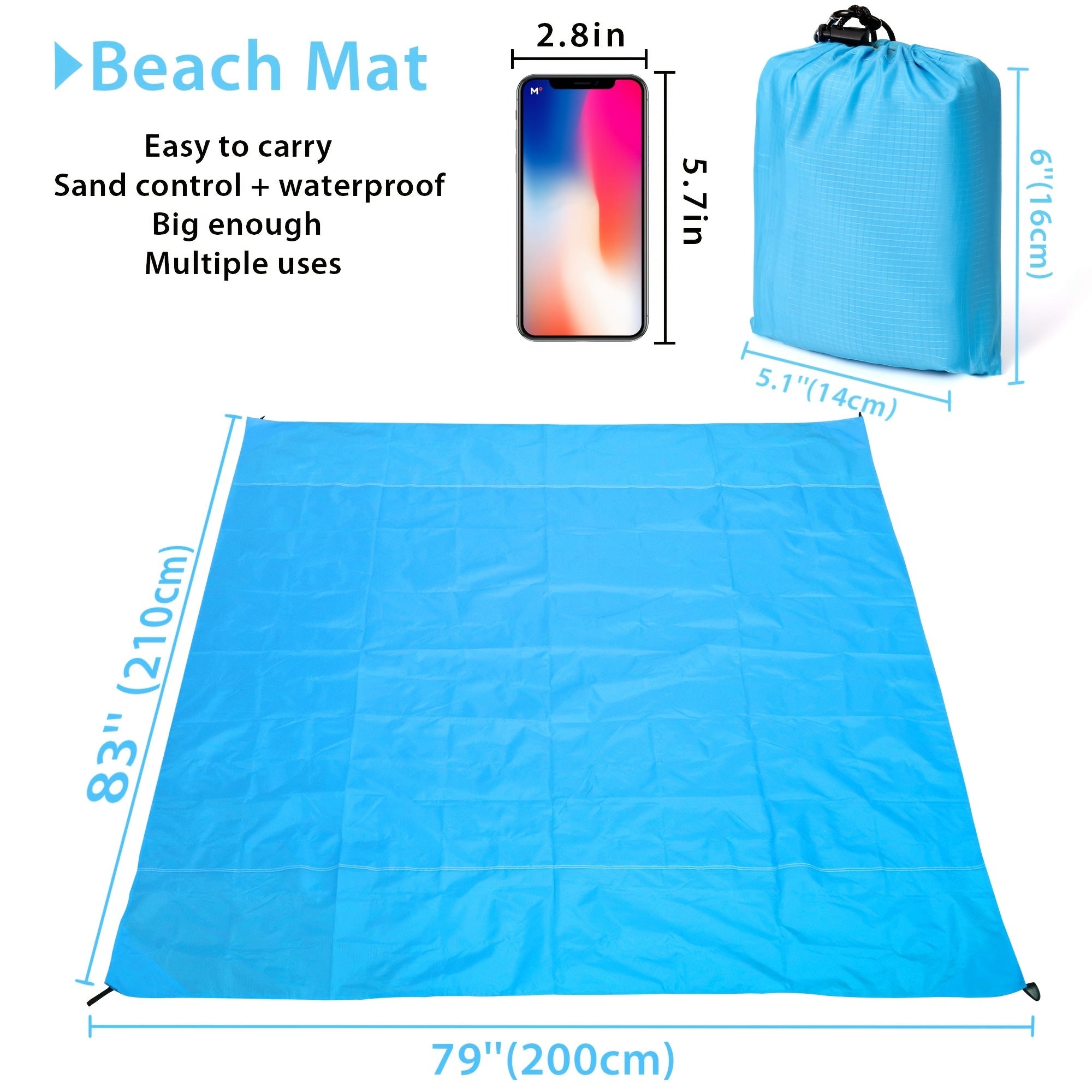 Oversized Sand Proof Beach Blanket 210x200 - Outdoor Picnic Mat for Travel