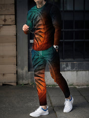 Digital Pattern Print Men's Long Sleeve Tee & Casual Sweatpants Set
