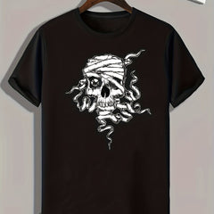 Skull Pattern Print Men's Comfy Sports T-shirt Graphic Tee