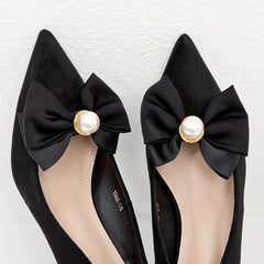2pcs Faux Pearl Bowknot Shoe Clips For Wedding High Heels