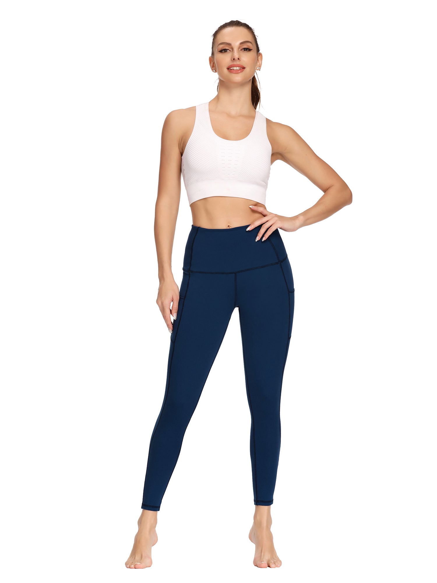 Women's Solid Yoga Pants Side Pockets Four Sides Stretch Leggings