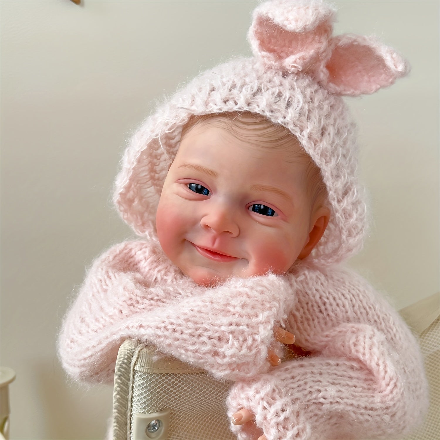 18" Reborn Doll Pink Knitted Sweater Soft Vinyl Body Hand-painted Hair Makeup