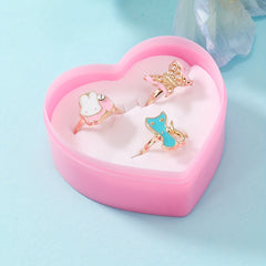 3pcs Girls Alloy Cartoon Rabbit Butterfly Cat Rings for Kids Accessories