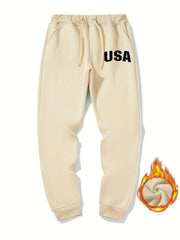 Men s USA Print Drawstring Fleece Sweatpants Casual Jogger Pants