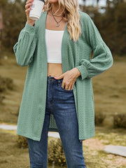 Casual Cardigan Solid Jacquard Lantern Sleeve