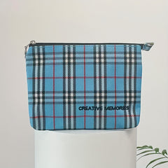 Men's Plaid Clutch Bag Business Card Zipper Coin Purse