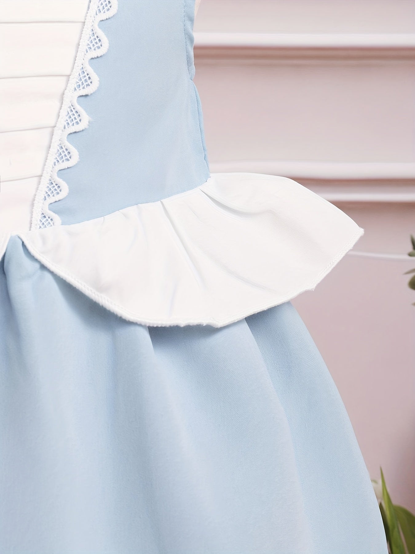 Block Ruffle Trim Little Girls Puffy Gown Dress for Party Wedding
