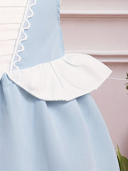 Block Ruffle Trim Little Girls Puffy Gown Dress for Party Wedding