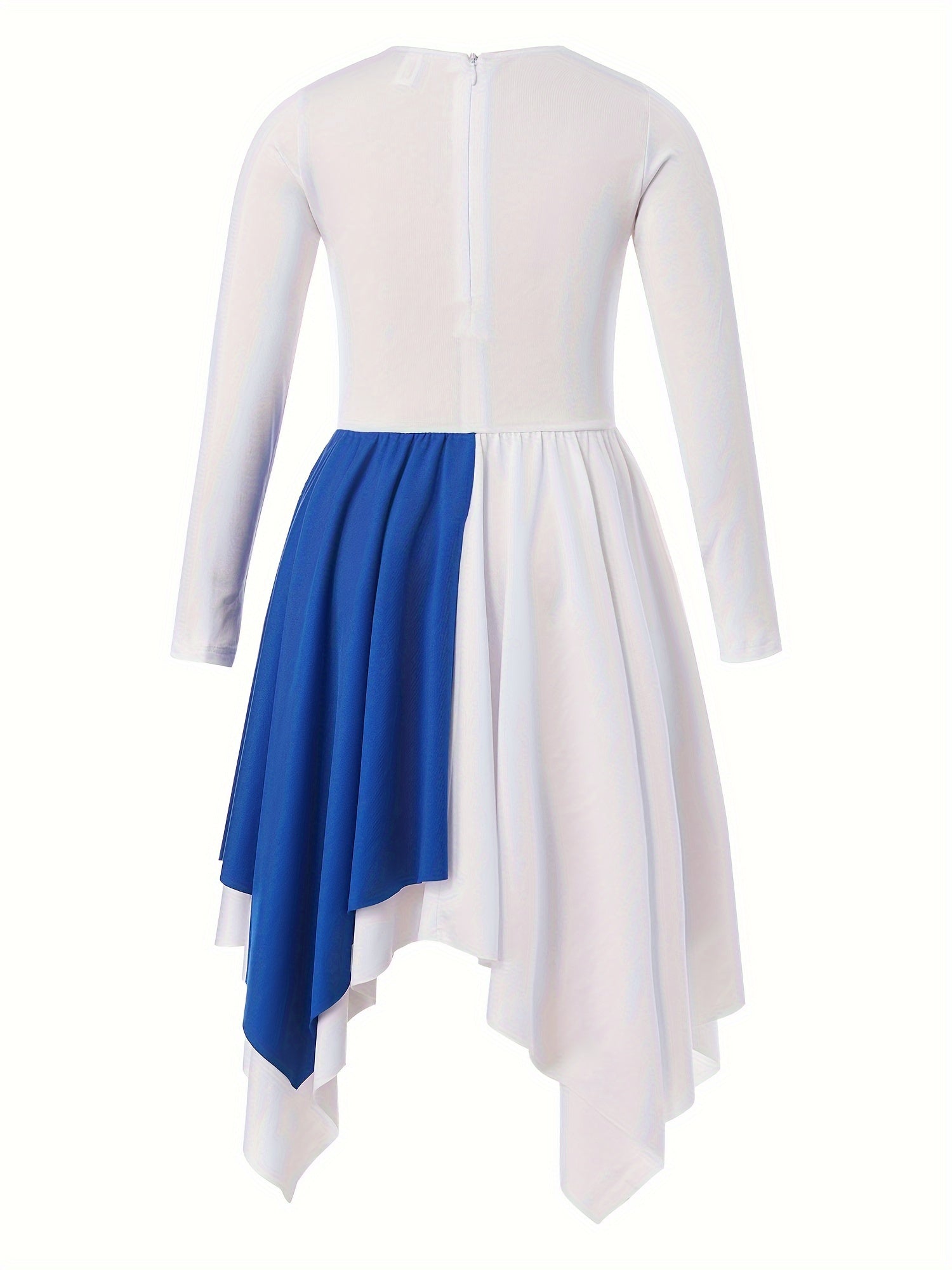 Girls Splicing Crew Neck Long Sleeve Dance Dress