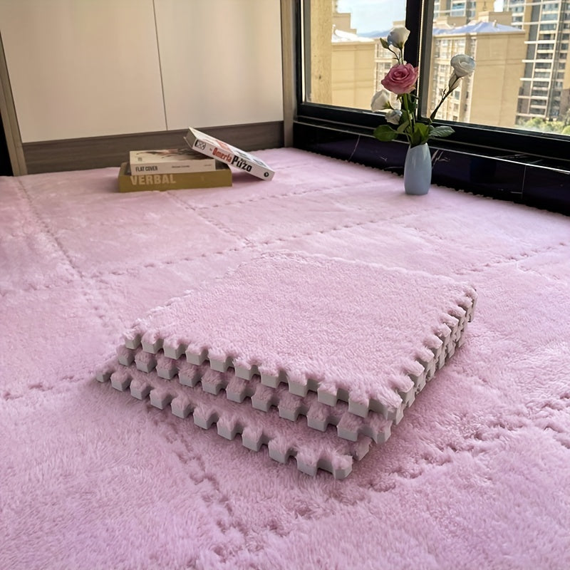 12pcs Plush Foam Floor Mat Interlocking Carpet Area Rug Anti Slip