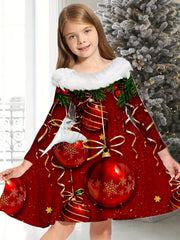 Girls Jingle Bell Long Sleeve Dress Christmas Gift