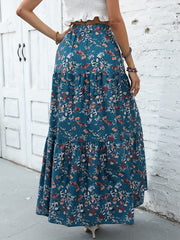 Floral Print Tiered Maxi Skirt High Waist Women's Clothing