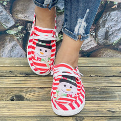 Christmas Snowman Pattern Casual Sneakers Lace Up Walking Shoes