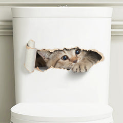 Cartoon Cat Toilet Sticker Bathroom Decoration Waterproof Art Wall Sticker
