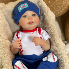 Waterproof Vinyl Reborn Baby Boy Doll with Realistic Details & Baseball Outfit