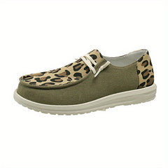 Leopard Printed Canvas Lace Up Loafers Low Top Sneakers