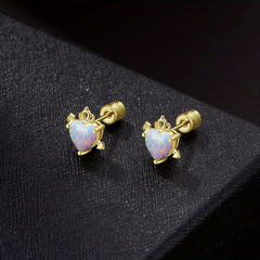 Heart Opal Crown Stud Earring Golden Mini Animal Earrings