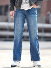 Men's Wide Leg Cotton Jeans Solid Denim Pants