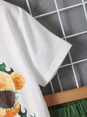 Boys Bear Graphic Casual Outfit Round Neck T shirt & Shorts