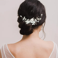 Flower Rhinestone Pearl Wedding Headband Hair Comb