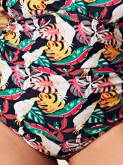 Parrot & Tropical Print Halter Neck One Piece Swimsuit