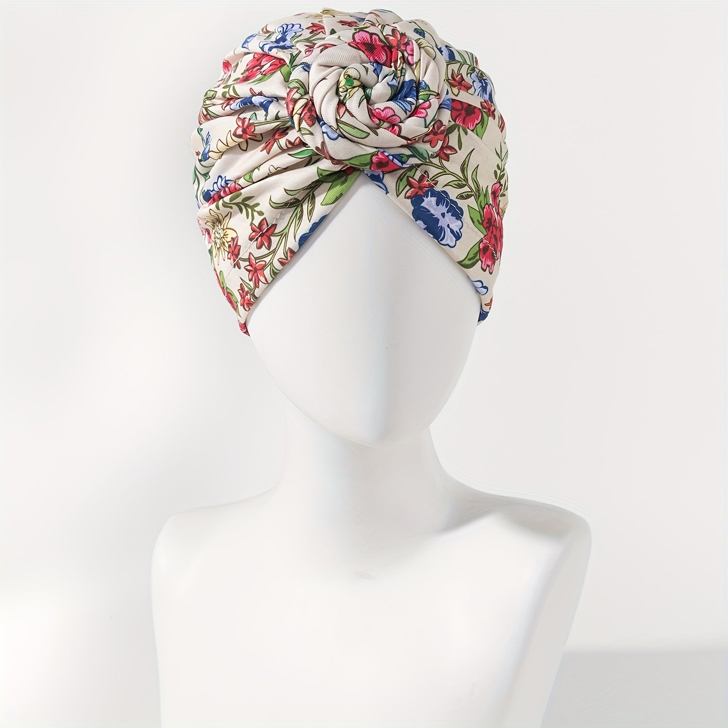 Flower Print Turban Beanie Pre Tied Head Wrap Women Chemo Cap