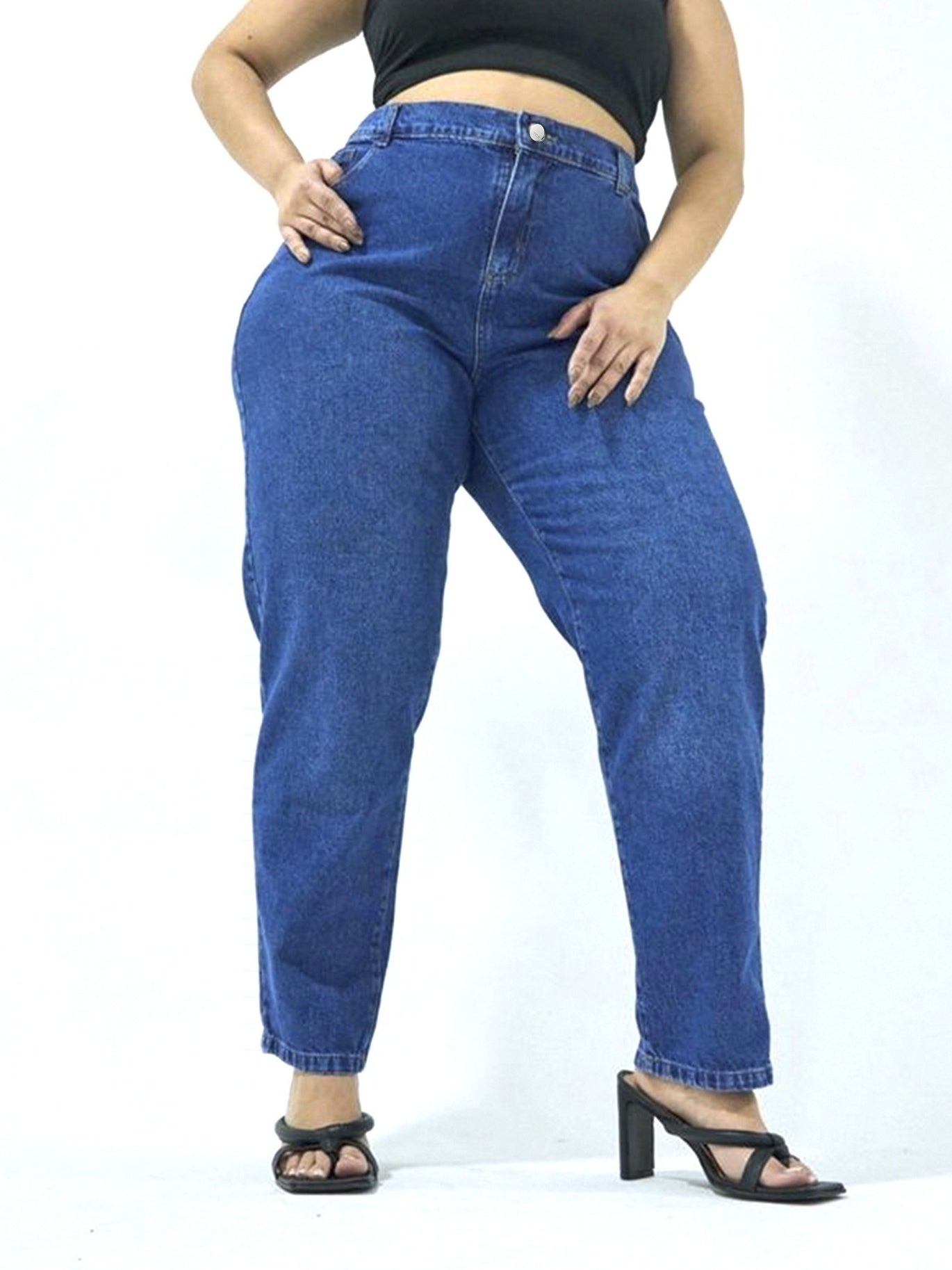 Solid Button Fly Straight Leg Jeans