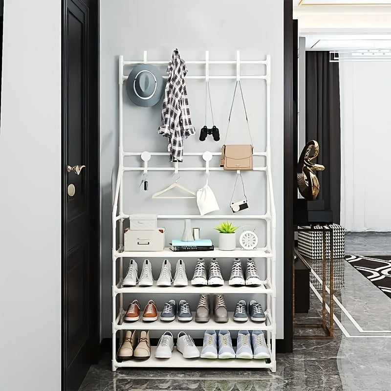 1pc Standing Coat Rack With 4 5 Layers Of Storage And 8 Double Hooks