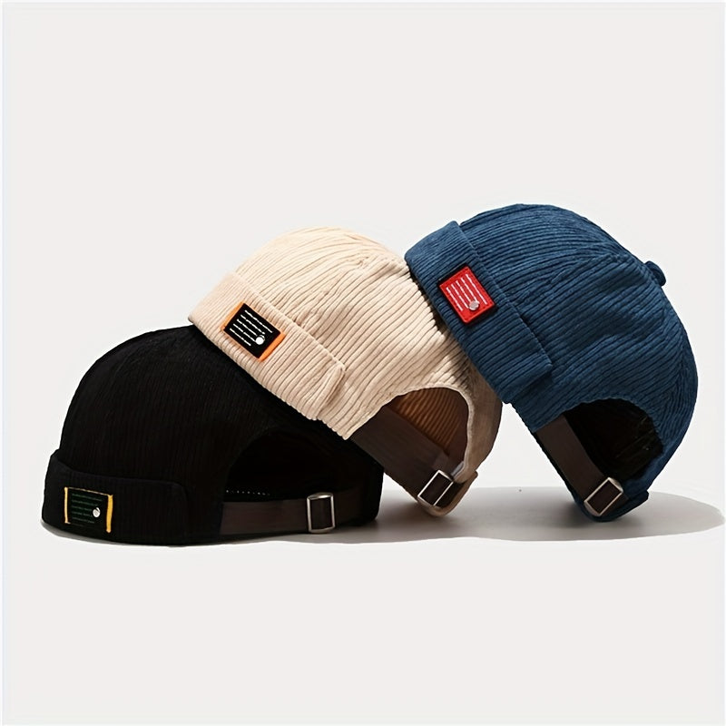 Retro Nylon Brimless Hats Solid Striped Beanie Cap