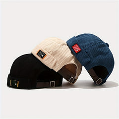 Retro Nylon Brimless Hats Solid Striped Beanie Cap
