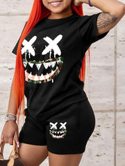 Plus Size Graphic Print Tee & Biker Shorts Set Women 2pcs Outfits