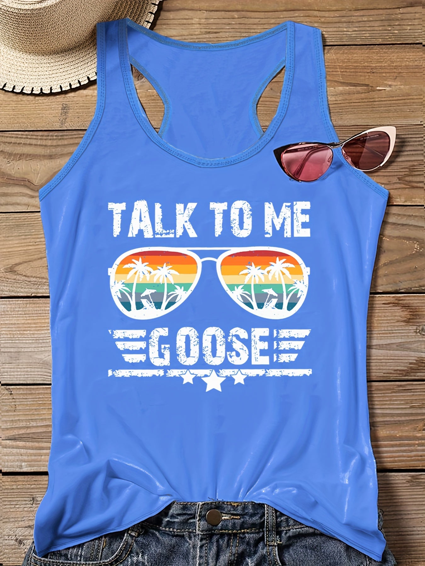 Tank Top Women's Slogan & Coconut Tree Sunglasses Print Vest Top