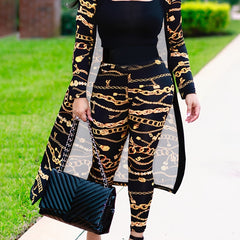 Women's Plus Graphic Print Cardigan & Skinny Pants Set