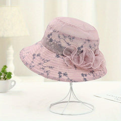 Flower Decor Gauze Bucket Hat Embroidery Basin Hat Casual Fisherman Cap