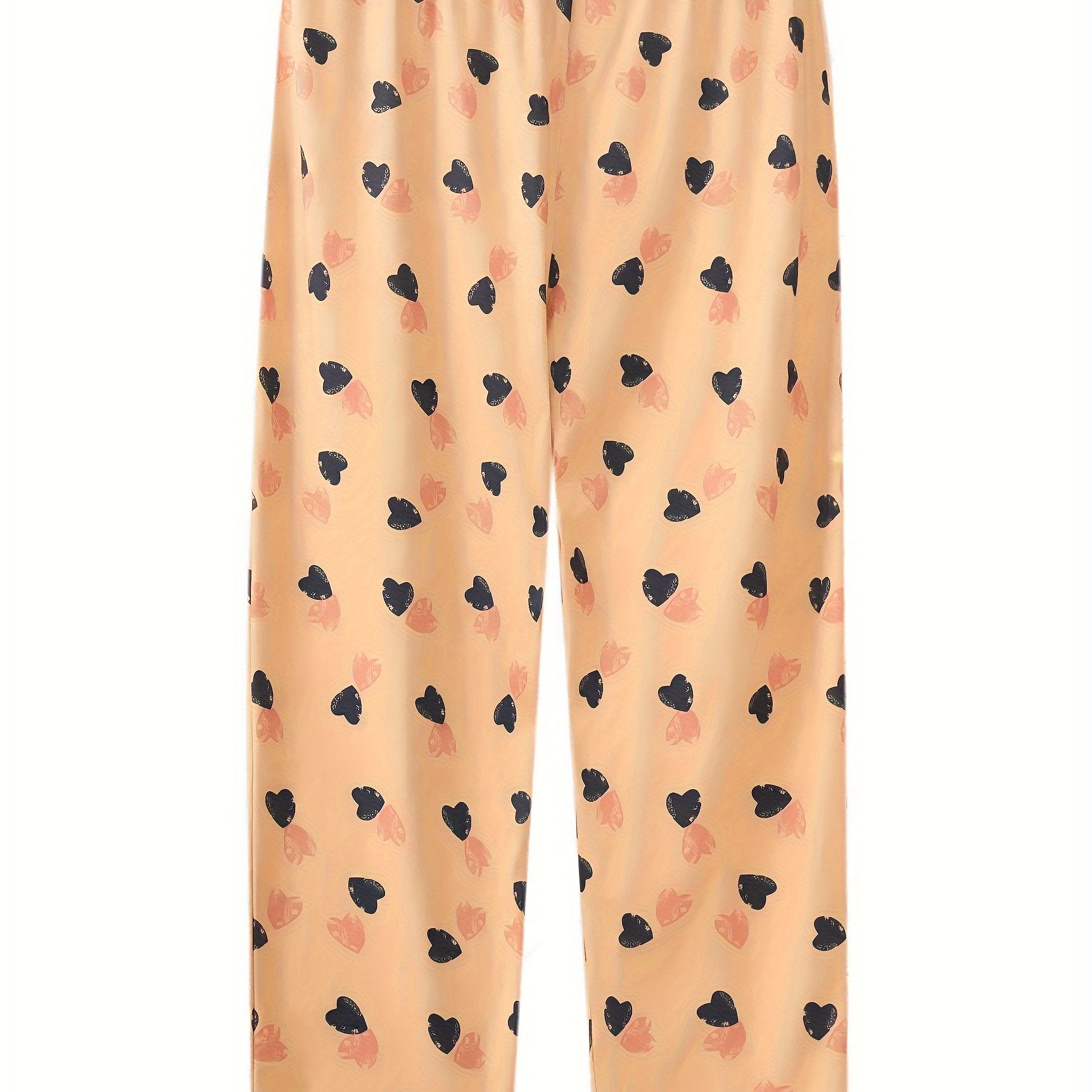 Heart Print Elastic Waist Loungewear Pants
