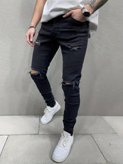 Men's Slim Fit Ripped Denim Jeans Vintage Hip Hop Style Pants