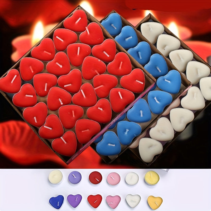 50pcs Heart Shaped Tea Wax Candles for Proposal and Holiday Decoration