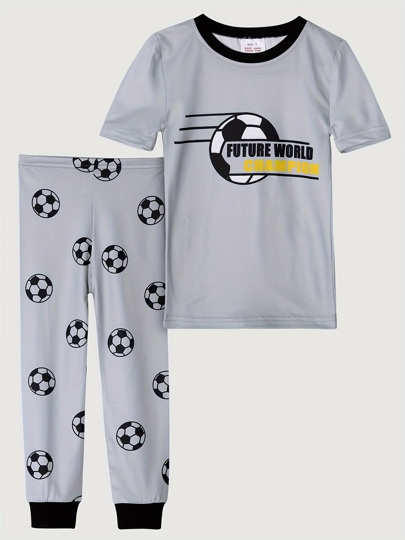 Boys Football Graphic Pajamas Set Short Sleeve Top & Trousers