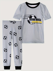 Boys Football Graphic Pajamas Set Short Sleeve Top & Trousers