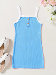 Toddler Girls Block Trim Button Decor Ribbed Cami Dress