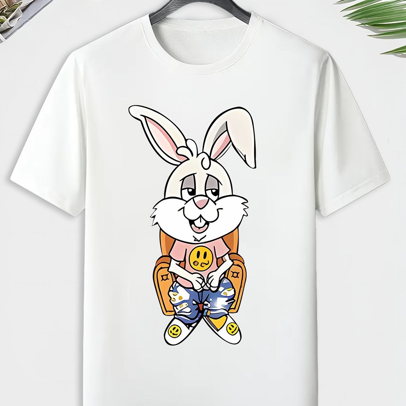 Men's Cartoon Rabbit Print T shirt Outdoor Tee