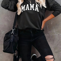 Mama Print Crew Neck Pullover Sweatshirt Casual Long Sleeve