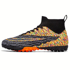 Boys Anti Skid Turf Football Boots Breathable Woven Knit Lace Up Soccer Cleats