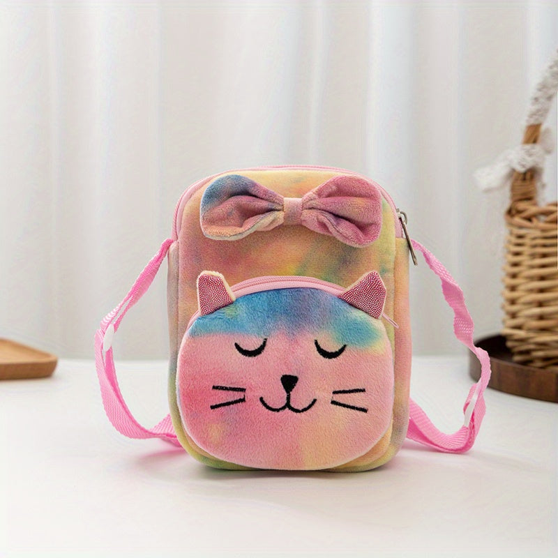 Kids Plush Crossbody Bag Coin Purse Cartoon Three-layer Girls Storage Bag