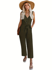 Sleeveless V Neck Jumpsuit Casual Slim Waist for Women