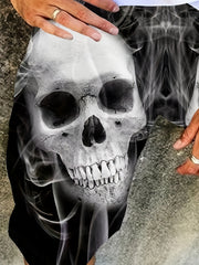 Men's Smoking Skull Print Shorts for Summer Outdoor Activities