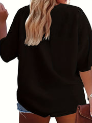 Casual Blouse Women's Plus Solid Drop Shoulder Short Sleeve V Neck