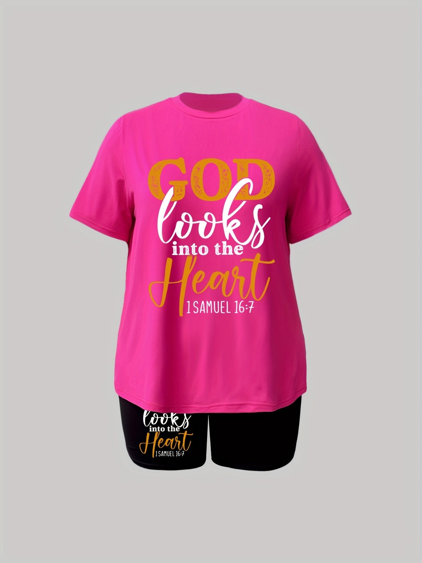 Women's Plus Letter Print T-shirt & Shorts Set