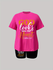 Women's Plus Letter Print T-shirt & Shorts Set