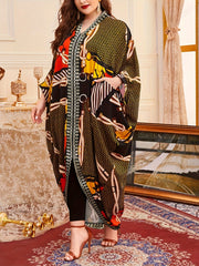 Chevron Chain Print V Neck Maxi Kaftan Cover Up Dress